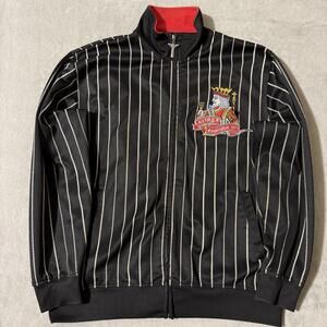 Avirex Track Jacket XL Black Pinstripe Crown King Full Zip Retro Streetwear Rare